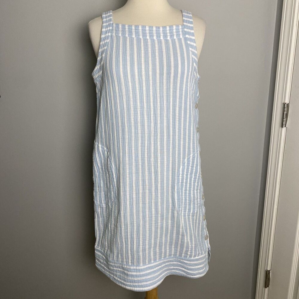 For Cynthia Blue & White Striped 100% Cotton Gauze Sundress, Size M